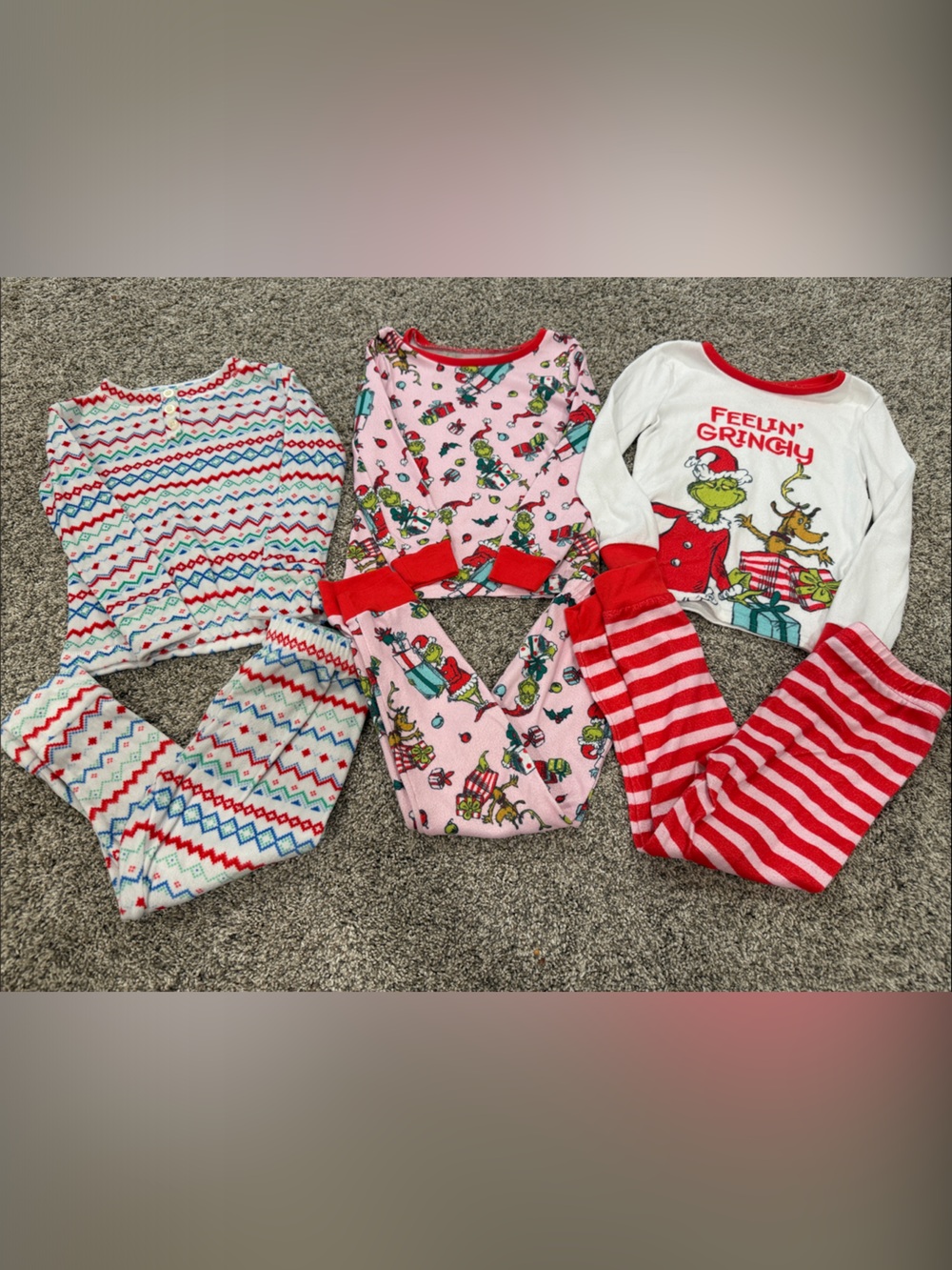 3 sets! Dr. Seuss Grinch Kids One-Piece Pajama Set - Red, Pink, White